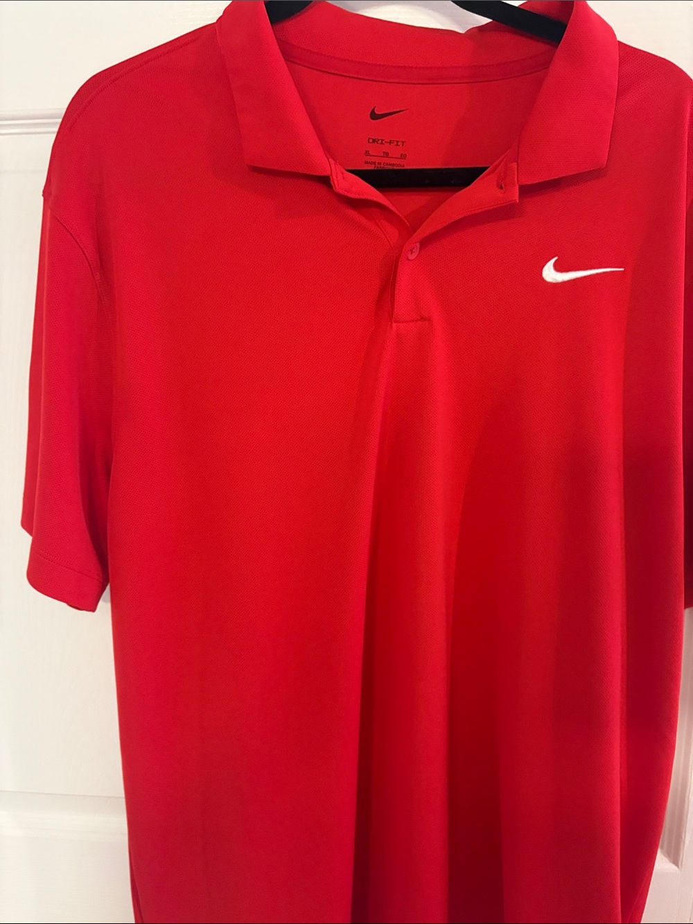 Nike Men's Red Short-Sleeve Polo with White Swoosh